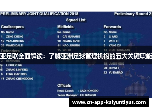 亚足联全面解读：了解亚洲足球管理机构的五大关键职能