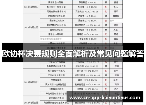 欧协杯决赛规则全面解析及常见问题解答